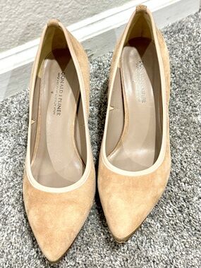 Pointed toe with a distinct gold metallic plate at the tip.